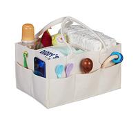 Relaxdays Contenitore Portapannolini, Borsa con 11 Scomparti, Divisori Estraibili, Organizer Portatile, Feltro, Beige, 34 x 33 x 23 cm