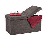 Relaxdays Contenitore Pouf, Capiente Panca Imbottita, Cassapanca con Coperchio Pieghevole, Camera & Sala, in Marrone, Poliestere, 1 pz