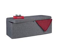 Relaxdays Contenitore Pouf, Capiente Panca Imbottita, Cassapanca Pieghevole con Separatori, 120 L,Divanetto,grigio scuro