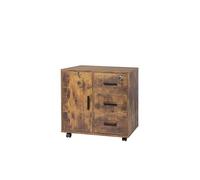 Relaxdays contenitore su ruote, 3 cassetti, 2 sportelli, HxLxP 57x60x40 cm, con serratura, schedario, marrone vintage