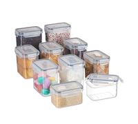 Relaxdays Contenitori da Cucina, Set da 10 Barattoli con Coperchio Ermetico per Pasta, 2000/1400/800 ml, Trasparenti, Silicone