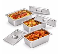 Relaxdays Contenitori Gastronorm, argento | GN 1/4, set da 3, acciaio inox, con coperchio, HxLxP: 10x26,5x16,2 cm