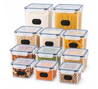 Relaxdays Contenitori per alimenti, trasparenti | set da 11, 0,8/1,4/2/2,8 l, plastica, coperchio ermetico, etichette