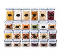 Relaxdays Contenitori per alimenti, trasparenti | set da 24, 0,8/1,4/2 l, plastica, coperchio ermetico, etichette