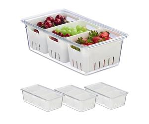 Relaxdays Contenitori per Frigo con Coperchio, Set da 4, Impilabili, 3 Cestelli Scola Verdure, Box Alimenti, Trasparente, Plastica, 10 x 32 x 17,5 cm