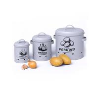 Contenitori Porta Patate Cipolle Aglio Scatole Metallo Cucina Barattoli Set 3