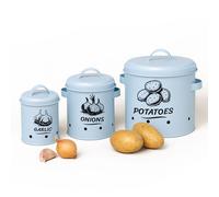 Contenitori Porta Patate Cipolle Aglio Scatole Metallo Cucina Barattoli Set 3