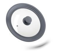 relaxdays Coperchio Universale in Vetro, con Bordo in Silicone per Pentole & Padelle 22-26 cm, HxD: 5 x 27,5 cm, Grigio