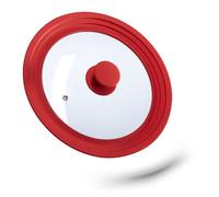 Relaxdays Coperchio Universale in Vetro, con Bordo in Silicone per Pentole & Padelle 22-26 cm, HxD: 5 x 27,5 cm, Rosso
