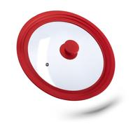 Relaxdays Coperchio Universale in Vetro, con Bordo in Silicone per Pentole & Padelle 26-30 cm, HxD: 5 x 31,5 cm, Rosso