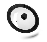 Relaxdays Coperchio Universale in Vetro, con Bordo in Silicone per Pentole & Padelle 26-30 cm, HxD: 5 x 31,5 cm, Nero