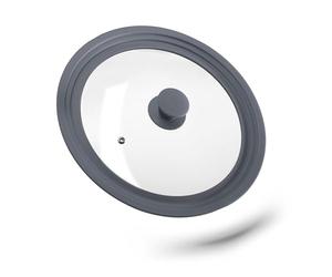 Relaxdays Coperchio Universale in Vetro, con Bordo in Silicone per Pentole & Padelle 26-30 cm, HxD: 5 x 31,5 cm, Grigio