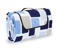 Relaxdays Coperta da Picnic XXL, Plaid Impermeabile, Blu Beige | Alluminio Isolante, Pieghevole, con Manico, Telo 200x200