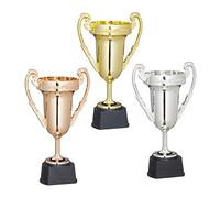 Relaxdays Coppe, Set 3 Trofei, Sport & Feste, Senza Scritta, Plastica, Premiazioni Bambini, 22,5x13,5x8,5 cm,Multicolore