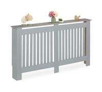 Relaxdays Copritermosifone in Legno MDF, Copricalorifero Rustico, 83x152x19 cm, Copertura Protezione Termosifone, Grigio
