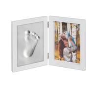 relaxdays Cornice Portafoto per Bambini con Calco in Gesso, l’Impronta della Mano o Piedino, Fai-da-Te, Bianco, Fibra di Legno, Set da 1 pz