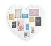 Relaxdays Cornice Multifoto a Cuore per 11 Foto, Decorazione da Parete, Simpatica Idea Regalo per Matrimonio, Bianco