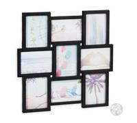 relaxdays Cornice per 9 Foto, in Formato Verticale o Orizzontale, da Parete, in Plastica, HL: 54 x 54 cm Colore Nero, 54 x 54 x 2,5 cm