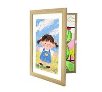 Relaxdays Cornice porta-disegni A4 per bambini, apribile con chiusura magnetica, 32x25,5 cm, MDF e acrilico, naturale
