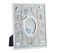 Relaxdays Cornice Portafoto Multipla per Bambini, Primo Anno, da 0 a 12 Mesi, da Appoggio, Carta, Argento, 29 x 24 cm