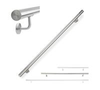 Relaxdays Corrimano, Acciaio Inox 304, Passamano per Ambienti Interni e Esterni, 150 cm, Ø 42 mm, con Supporto, Argento