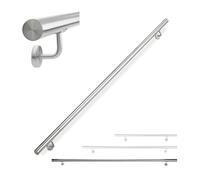 Relaxdays Corrimano, Acciaio Inox 304, Passamano per Ambienti Interni e Esterni, 200 cm, Ø 42 mm, con Supporto, Argento