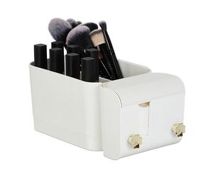 Relaxdays Cosmetici Portatrucchi, Organizer da Parete, 4 Scomparti e 2 Ganci, Contenitore Make-Up Portarossetti, Plastica, Bianco