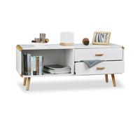 Relaxdays Credenza con angoli arrotondati 2 cassetti mobile lungo basso per TV con gambe HxLxP: 48 x 120 x 40 cm bianco