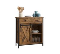 Credenza Relaxdays con Porta Scorrevole, HLP: 80 x 70 x 30 cm, 4 Scomparti, Armadio per Cucina e Soggiorno, Marrone/Nero