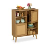 Comò Ingresso Mobile Credenza Cassettiera Soggiorno Retrò Ante Rattan 97x80x25cm