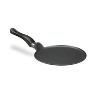 Relaxdays Crepiera in alluminio pressofuso 25 cm, padella antiaderente in ghisa per crêpes, facile da pulire, extra piatta, nera