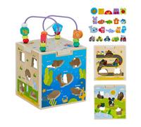 Relaxdays Cubo Muliattività Legno, Gioco per Bambini, Labirinto Bimbi 3 Anni, Motricità Neonato, Design B, Colorato