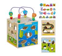 Relaxdays Cubo Muliattività Legno, Gioco per Bambini, Labirinto Bimbi 3 Anni, Motricità Neonato, Design B, Colorato