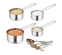 Relaxdays Cucchiai Dosatori, 8 Contenitori Graduati, Acciaio Inox, Misuratori con Misure USA e Indicazioni ml, Argento