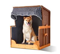 Relaxdays Cuccia per Cani in Rattan con Ciotola e tettuccio, 95x75x65 cm, Giardino/terrazza, Blu