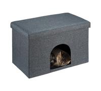 Relaxdays Cuccia per Gatti e Cani Piccoli, Superficie di Seduta, Tana Pieghevole per Animali, 38,5x64,5x37,5 cm, Grigio, Fibra di Legno
