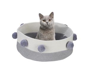 Relaxdays Cuccia per Gatti e Cani Piccoli, H x D: 16,5 x 41 cm, Cestino per Dormire in Cotone Intrecciato, Grigio Bianco, 16.5 x 41 x 41 cm