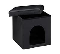 Relaxdays Cuccia Puff Pieghevole per Cane/Gatto, Finta Pelle, 38 X 38 X 38 cm, Nero