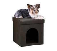 Relaxdays Cuccia Puff Pieghevole per Cane/Gatto, Finta Pelle, 38 X 38 X 38 cm, Nero