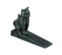 Relaxdays Cuneo Fermaporta con Gatto Decorativo, in Ghisa, Pesante Blocca Porta da Terra, HLP 11 x 15 x 4 cm, Verde