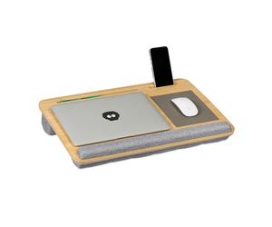 Relaxdays Cuscino PC Portatile, Appoggia Notebook in bambù, Mousepad, 2 Supporti per Smartphone 10x55,5x36 cm, Naturale, Poliestere