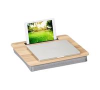 Relaxdays Cuscino Porta PC da Letto, Supporto Computer Portatile da Divano, Tablet o Cellulare, LxP: 46x35 cm, Grigio, Gommapiuma, Fibra di Legno, Lino