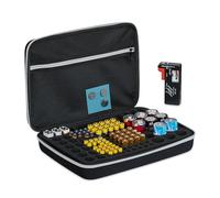 Relaxdays Custodia Porta Batterie Stilo con Tester, 134 Pile AA, AAA, C, D e 9V, Valigetta Organizer Portabatterie, Nero, Nylon, 24 x 34 x 8 cm