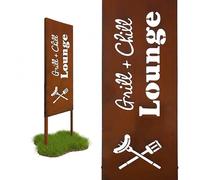 Relaxdays Decorazione da Giardino in Ferro Marrone antiruggine Grill & Chill, 115 x 28 cm