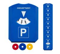 Relaxdays Disco Orario, Set da 10 pz., Raschia Ghiaccio, 3 Chips per il Carrello, Fascia in Gomma, Europeo, Plastica,blu