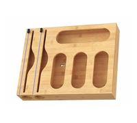 Relaxdays Dispenser 6-in-1 Film, Alluminio, Sacchetti Freezer, bambù, Parete/cassetto, 43,5x33,5x7,5 cm, Naturale