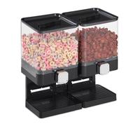 Relaxdays Dispenser Cereali Doppio, Distributore per i Corn Flakes, i Cioccolatini e i Dolcetti, in Plastica, Nero, 1 pz