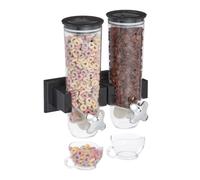 Relaxdays Dispenser Cereali Doppio, Montaggio a Parete, Distributore per Corn Flakes e Dolcetti, in Plastica, Nero, 1 pz