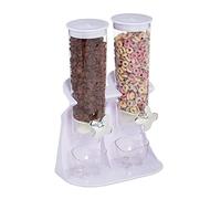 Relaxdays Dispenser Cereali Doppio, Distributore per Corn Flakes, Bianco | Cioccolatini, Nocciole e Dolcetti, in Plastica