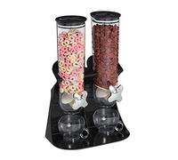 Relaxdays Dispenser Cereali Doppio, Distributore per Corn Flakes, Cioccolatini, Nocciole e Dolcetti, in Plastica, Nero